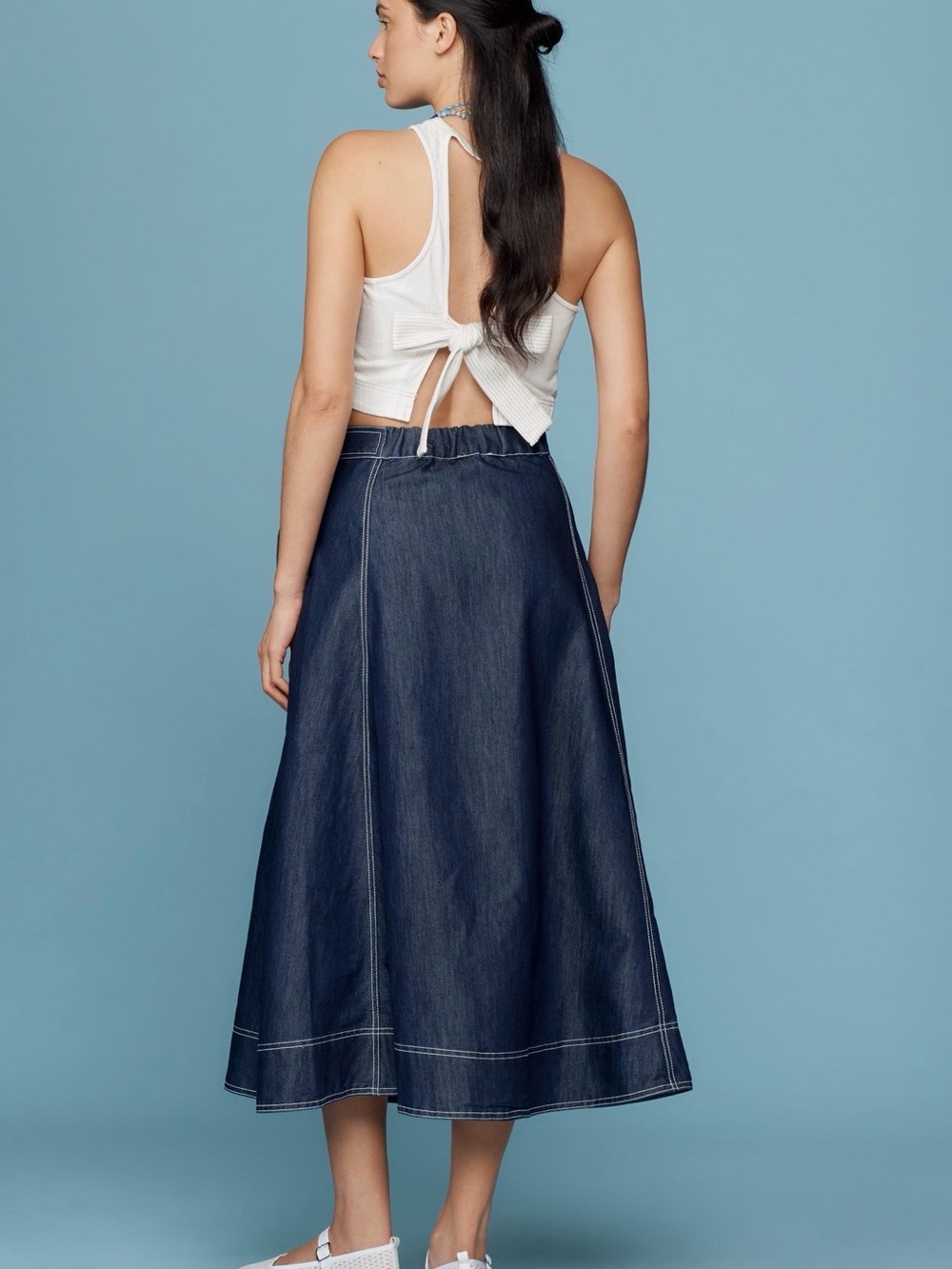Pilcro Side-Slit Denim A-Line Midi Skirt - Picture 4 of 13